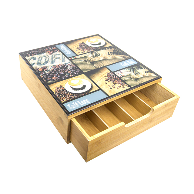 Home & Loft Collection Bamboo Coffee and Tea Box with Glass Top