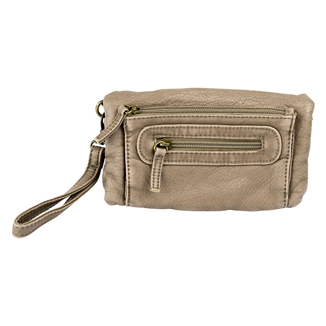 Faded Glory Washed Deluxe Wristlet Clutch, Tan