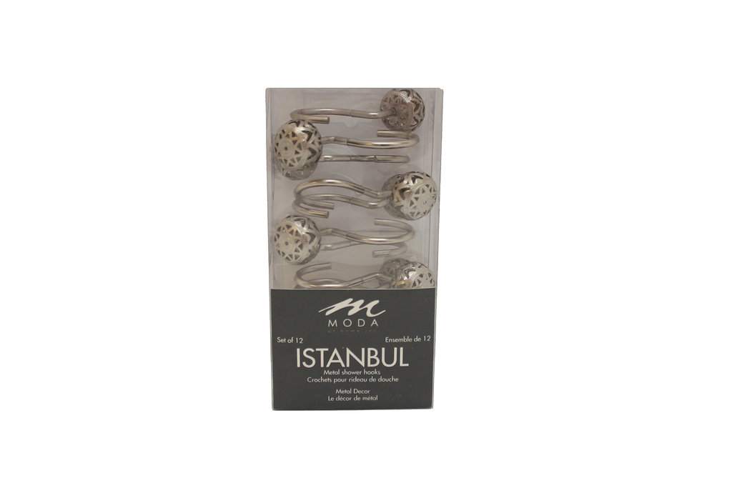Istanbul Metal Set of 12 Shower Hooks-Brushed Nickel