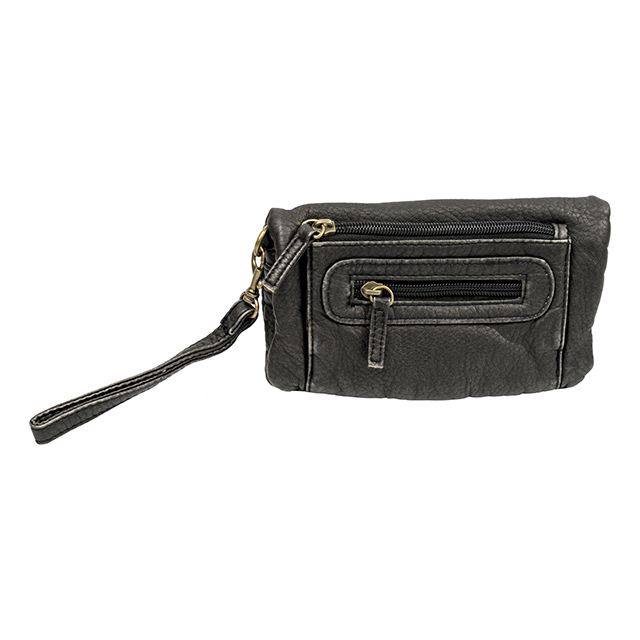 Faded Glory Washed Deluxe Wristlet Clutch, Gray